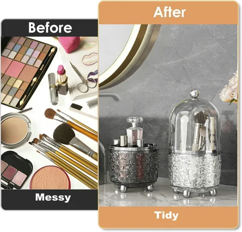 Miniatura 5 de CHIRISEN Soporte giratorio para brochas de maquillaje 360 grados con tapa, a prueba de polvo, para encimera de baño, organizador de herramientas