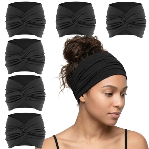 YONUF Diademas anchas para mujer, diademas de nudo trenzado para mujer, banda para el cabello, bufanda, turbante, accesorios color negro, paquete de