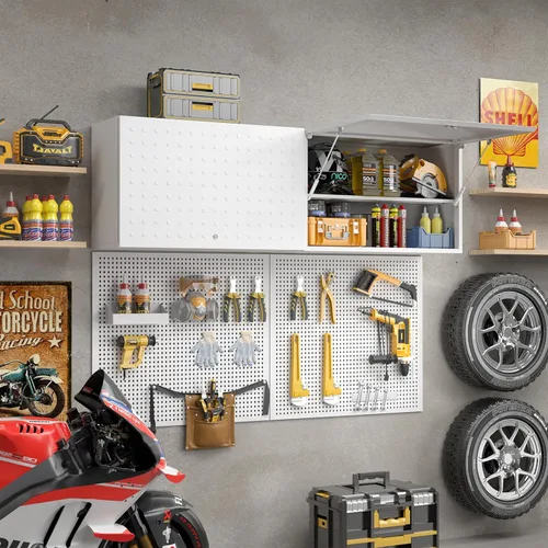 Miniatura 2 de Armario de Pared de Garaje de Metal, Armario de Almacenamiento de Pared con Puerta con Cerradura y Estante Ajustable, Armarios de Taller de Acero