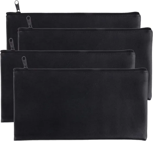 Miniatura 5 de Bolsas bancarias con cremallera, paquete de 4 bolsas de dinero de piel sintética para efectivo y monedas, sobres bancarios con cremallera
