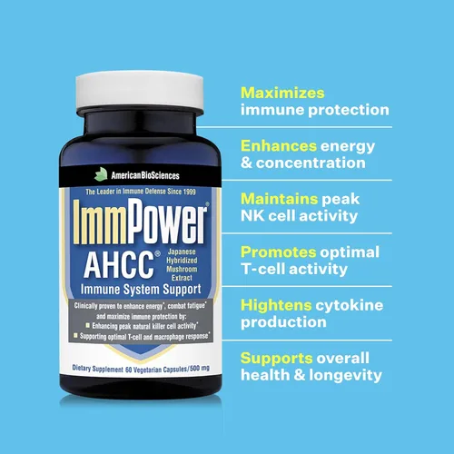 Miniatura 4 de American BioSciences ImmPower AHCC - Suplemento de hongos herbarios, 500 mg por cápsula para apoyo inmunológico, mantiene la actividad natural