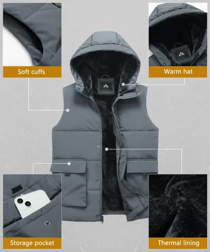 Miniatura 4 de MOERDENG Abrigos cálidos de invierno para hombre, chaleco de moda para exteriores, impermeable, con capucha, abrigos acolchados, chaleco