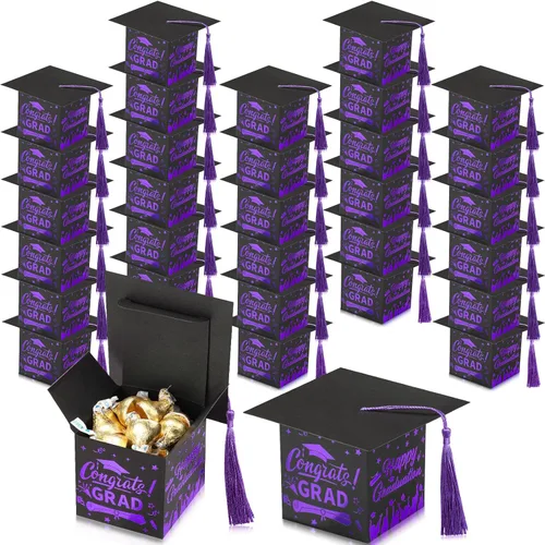 Miniatura 11 de Chuangdi 30 cajas de dulces de fiesta de felicitaciones graduadas, caja de casquillo de bricolaje con borlas para regalo de graduación, suministros