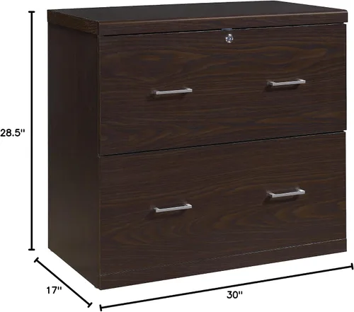 Miniatura 11 de OSP Home Furnishings Alpine Archivador de 2 cajones con cajón superior de bloqueo y sistema de fijación de bloqueo, lateral, color espresso