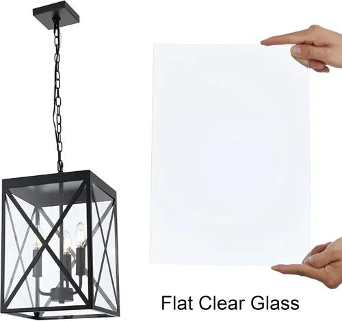 Miniatura 8 de MELUCEE Lámpara de araña de 3 luces para exteriores, linterna negra para interiores, lámpara colgante de techo exterior con vidrio transparente