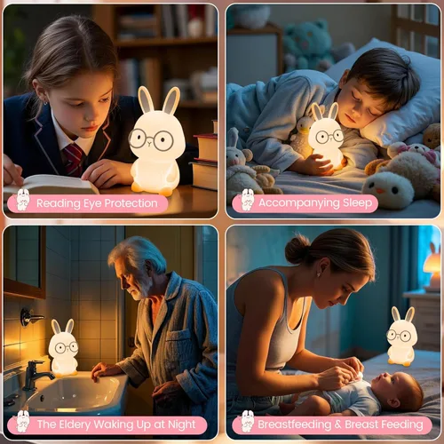 Miniatura 6 de FAMIDUO Luz nocturna de conejo, lámpara de conejo para niños, luz nocturna LED recargable para regalo de Pascua, lámpara de noche de silicona