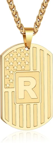 Miniatura 51 de Bellino Regalos de graduación – Collar con letra inicial de la A a la Z para hombres, niños, adolescentes, acero inoxidable, bandera estadounidense