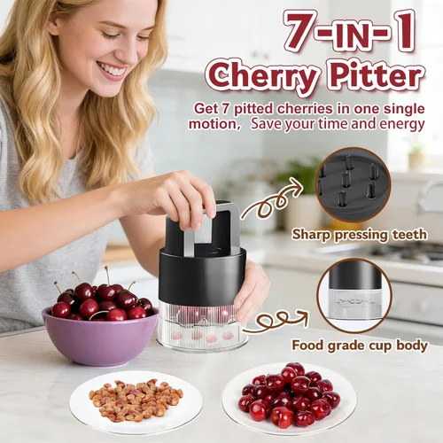 Miniatura 2 de Cherry Pitter, herramienta de descorazonador múltiple 7 en 1 mejorada 2026, ranuras extra grandes de 1.5 pulgadas para cerezas, apto