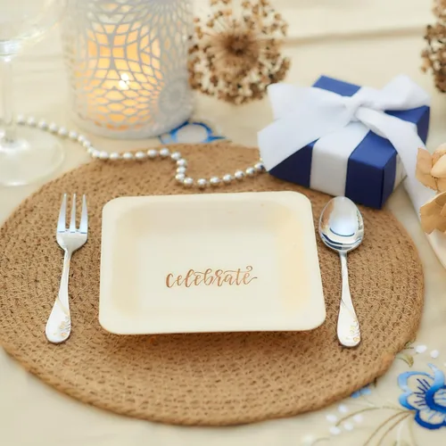 Miniatura 2 de Platos desechables para fiestas - Alternativa rústica y compostable a los platos de plástico para fiestas de cumpleaños, catering y eventos