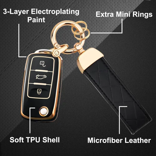 Miniatura 4 de OLLEN Funda de llavero de TPU suave con llavero, compatible con Volkswagen VW Jetta Golf Polo MK6 Passat Tiguan Beetle Polo MK7 Passat Cross Gran