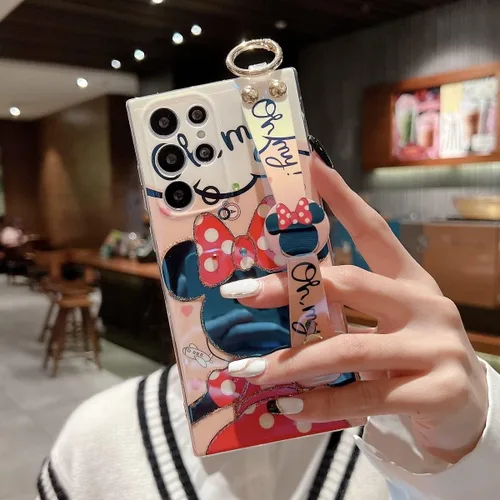 Miniatura 6 de Funda para Samsung Galaxy S22 Ultra con correa de muñeca, funda con función atril de 6.8 pulgadas, 5G con purpurina brillante de dibujos animados