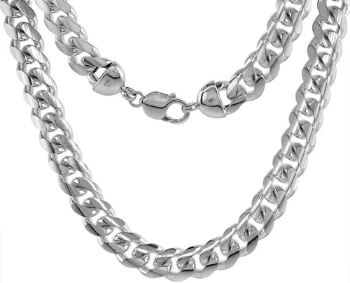 Collares y pulseras de plata de ley de 2 a 0.709 in de Miami con eslabones apretados para hombres y mujeres, superficie abovedada lisa, sin níquel,