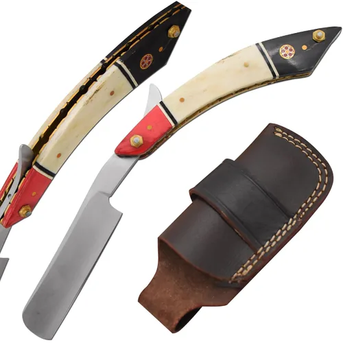 Miniatura 12 de Maquinilla de afeitar recta Cuchilla de afeitar de borde recto afilada de alta dureza de acero de Damasco real Cutthroat Straight Edge-Blade