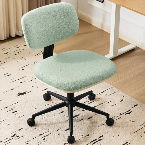 Silla de escritorio sin brazos de 20" de ancho, silla de tocador cómoda y linda sin brazos con ruedas y soporte lumbar, ajustable en altura,