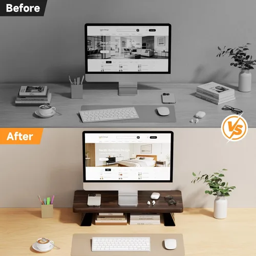 Miniatura 8 de Soporte para monitor, soporte de madera de 24 pulgadas, capacidad de carga de 220 libras, elevador de monitor de escritorio