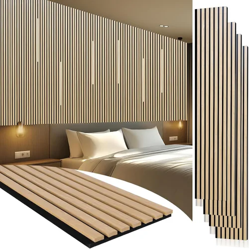 Miniatura 18 de Yuzzy Paneles de madera para pared y techo, paneles acústicos de listones de madera de 108 x 11 pulgadas, 2 unidades, paneles de pared modernos que