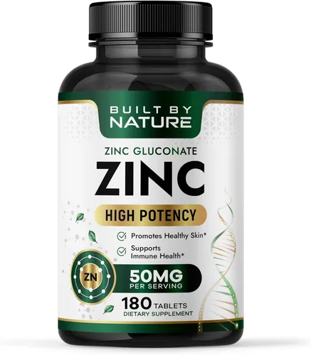 Built By Nature Zinc 50 mg – Gluconato de zinc para un apoyo inmune y antioxidante altamente absorbible – Promueve la salud de la piel, los ojos y