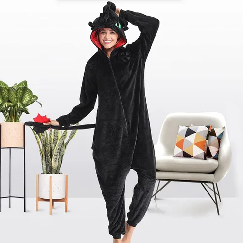 Miniatura 5 de Pijama sin dientes de una pieza de franela de dragón para cosplay, ropa de dormir de invierno para Halloween, cosplay, ropa de hogar