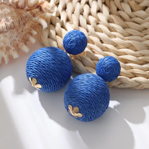 Miniatura 3 de Pendientes de rafia llamativos para mujeres y niñas, hechos a mano, farol de rafia, aretes colgantes de ratán, regalos de joyería de verano bohemios