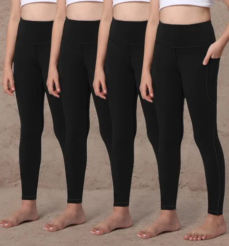 Miniatura 6 de AENLLEY Leggings de yoga activas para niñas con 2 bolsillos - Pantalones de yoga para entrenamiento de niños para atletismo (Paquete de 2)