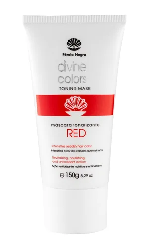Pérola Negra Divine Colors - Máscara tonificante roja, intensifica el color del cabello rojizo, acción revitalizante, nutritiva y antioxidante, 5.29
