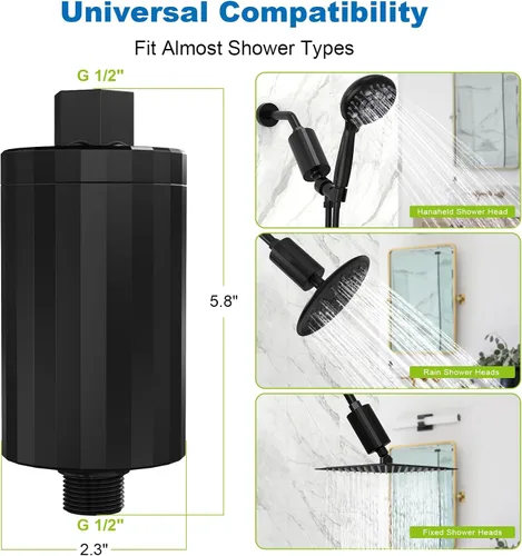 Miniatura 4 de All Metal - Filtro de ducha KDF 55 con vitamina C E y A para agua dura, filtros de agua universales de alta presión para reducir productos químicos
