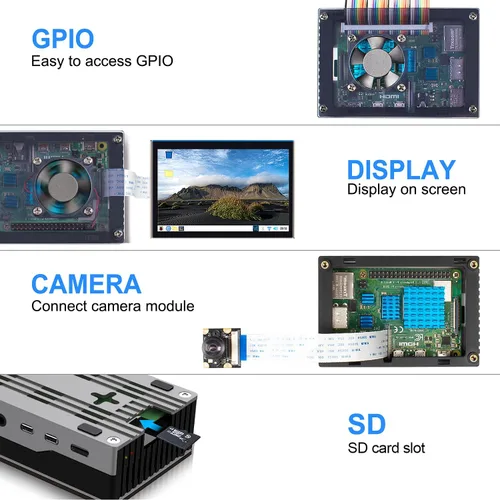 Miniatura 4 de Miuzei Funda para Raspberry Pi 4 con ventilador de 1.378 in, fuente de alimentación de 5 V 3 A, 4 disipadores de calor para Raspberry Pi 4 Modelo B