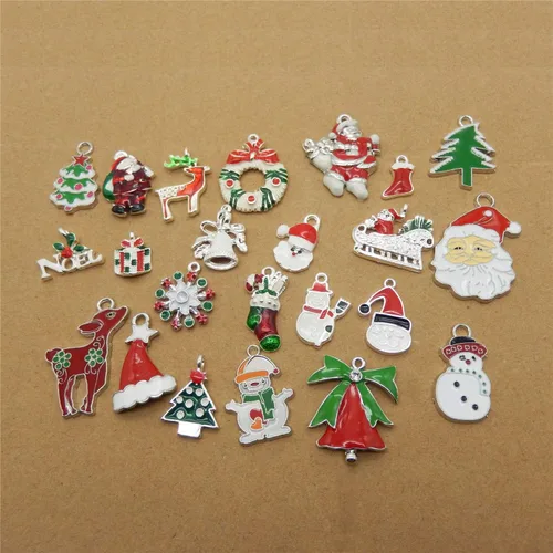 Miniatura 5 de JJG Race - 30 piezas de esmalte surtido de árbol de Navidad, Papá Noel, reno, delicado, colgante, regalos de Navidad, dijes para aretes, fabricación