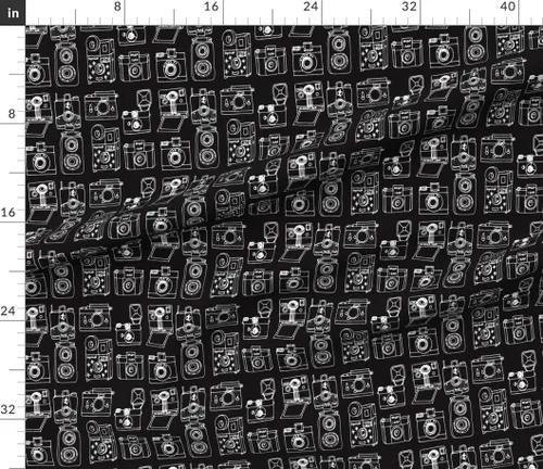 Miniatura 2 de Spoonflower Tela - Vintage Negro Blanco Dibujado Cámara Ilustración Retro Fotografía Impreso en Petal Signature Tela de Algodón Fat Quarter
