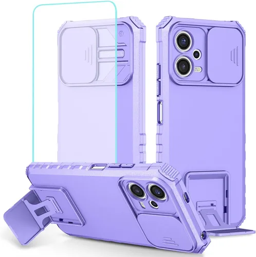 Miniatura 8 de Funda para Redmi Note 12 5G, Redmi Note 12 4G/Poco X5 5G con protector de pantalla de vidrio templado y cubierta de cámara deslizante, cubierta