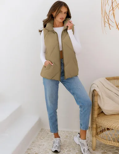 Miniatura 7 de MEROKEETY Chaleco acolchado sin mangas con cremallera para mujer, con cuello alto, con bolsillos