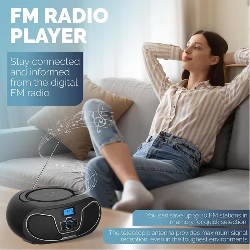 Miniatura 3 de Philips Boombox reproductor de CD, refuerzo dinámico de graves con Bluetooth, radio FM, reproducción USB y entrada AUX, Boombox portátil de carga