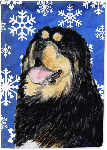 Miniatura 260 de Caroline's Treasures SC9374GF Bulldog English Snow flakes Holiday Garden Flag Buzón Bandera decorativa para patio exterior, patio, obras de arte