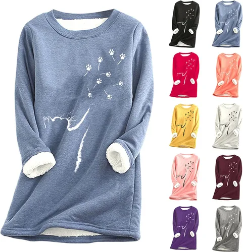 Miniatura 3 de YMING Sudadera de invierno con forro polar cálido para mujer, talla grande, con cuello redondo