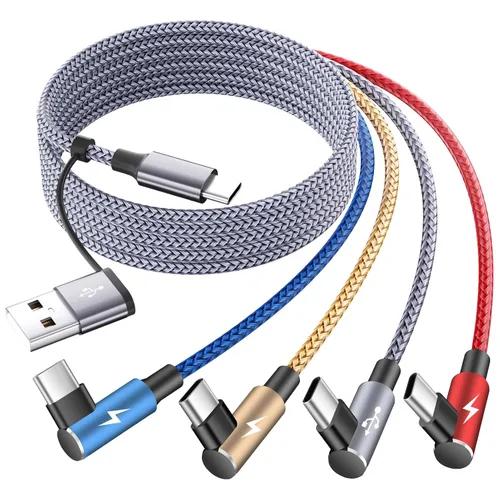 Miniatura 12 de Cable USB A/C a USB C en ángulo recto, cable de carga trenzado tipo C de 90 grados, cable de carga USB C 4 en 2, cable de carga universal