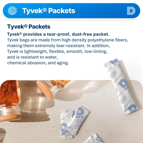 Miniatura 2 de Dry & Dry 0.02 oz [50 paquetes] Paquetes de gel de sílice seguros para alimentos y farmacéuticos desecantes - Paquetes de gel de sílice Tyvek®