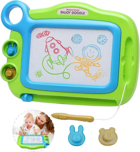 ALISKAGZE Tablero magnético de dibujo para niños de 3 a 5 años, almohadilla de dibujo verde borrable, juguete de viaje sin pantalla para artículos
