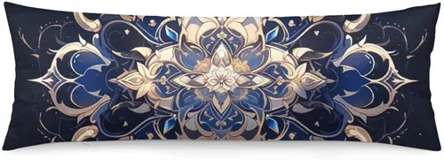 Funda de almohada con diseño de mandala étnico, vintage, multicolor, floral, bohemia, con cremallera, elegante diseño de mandala dorada, azul,