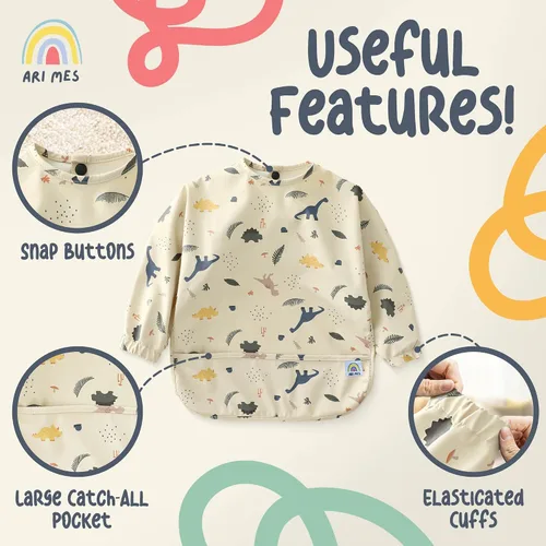 Miniatura 7 de ARI MES Baberos impermeables de manga larga para bebés para comer - Arcoíris, pequeño - Vestible, cubretodo para niño pequeño, babero de manga