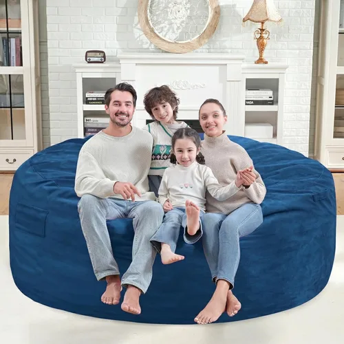 Miniatura 195 de Puf de 5 pies, puf grande con relleno de espuma viscoelástica, sofá puff esponjoso con funda de terciopelo holandés, puf redondo para sala de estar