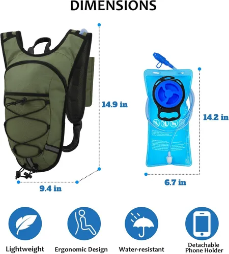 Miniatura 2 de Mochila de Hidratación Ligera con Depósito de Agua de 2L para Correr, Ciclismo, Senderismo – Mochila de Agua Antirrobo con Soporte para Teléfono