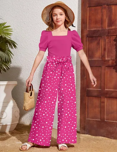 Miniatura 25 de DONWEN Conjunto de 3 piezas de ropa para niñas pequeñas y niñas con cuello cuadrado + pantalones elegantes + diadema para primavera y verano