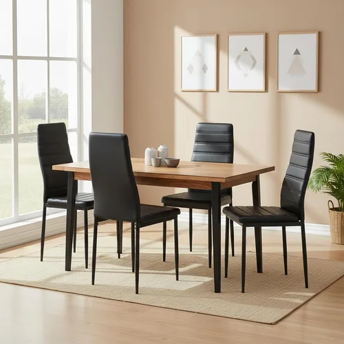 Miniatura 2 de Juego de 4 sillas de comedor de piel sintética, sillas tapizadas con respaldo alto sin brazos con marco de metal, asiento acolchado ergonómico