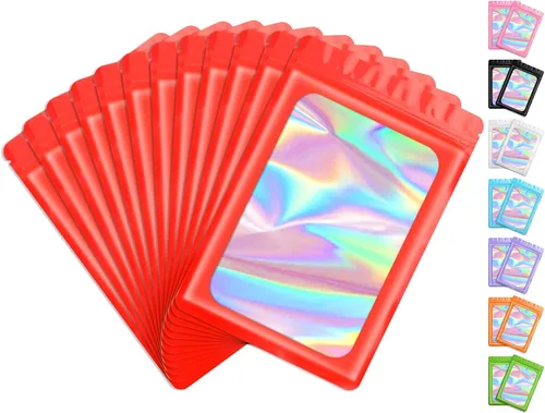 Miniatura 23 de FUNFERY 100 piezas de bolsas resellables transparentes holográficas, bolsas de embalaje a prueba de olores, bolsas de almacenamiento de alimentos
