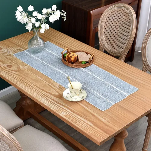 Miniatura 9 de Camino de mesa rústico de granja con rayas trenzadas, caminos de mesa bordados, decoraciones de mesa para cocina, sala de estar, comedor, días