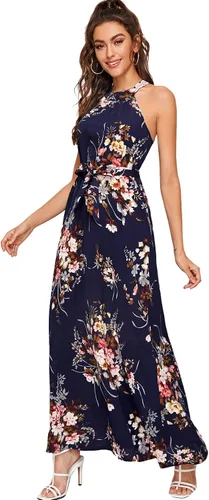 Miniatura 3 de Floerns Women's Sleeveless Halter Neck Vintage Floral Print Maxi Dress
