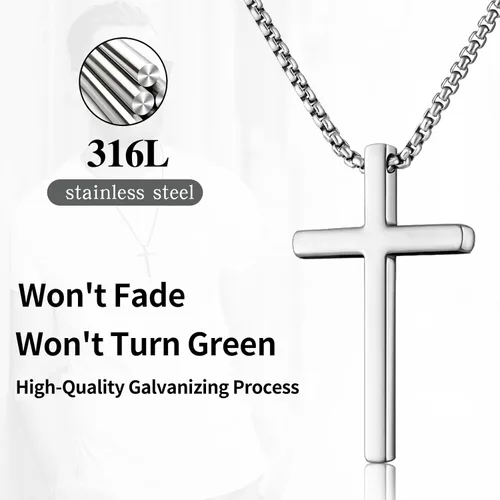 Miniatura 4 de 2 collares de cruz para hombre, acero inoxidable, cadena con colgante de cruz de acero inoxidable, regalos de joyería para hombres, mujeres, niños