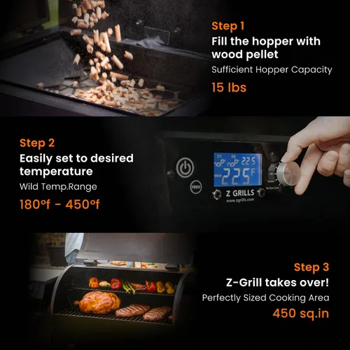Miniatura 3 de Z GRILLS Parrilla Ahumadora Eléctrica de Pellets de Madera con Controlador PID 3.0, Temperatura Máxima de 450 °F, Parrilla y Ahumador 8 en 1