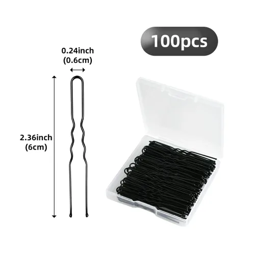 Miniatura 2 de Juego de 100 horquillas para el cabello onduladas invisibles en forma de U, grandes y resistentes para mujeres y moño de ballet con caja