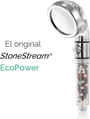 Miniatura 7 de Cabezal de ducha filtrado StoneStream original, cabezal de ducha de alta presión con suavizador de agua Eco Power con interruptor
